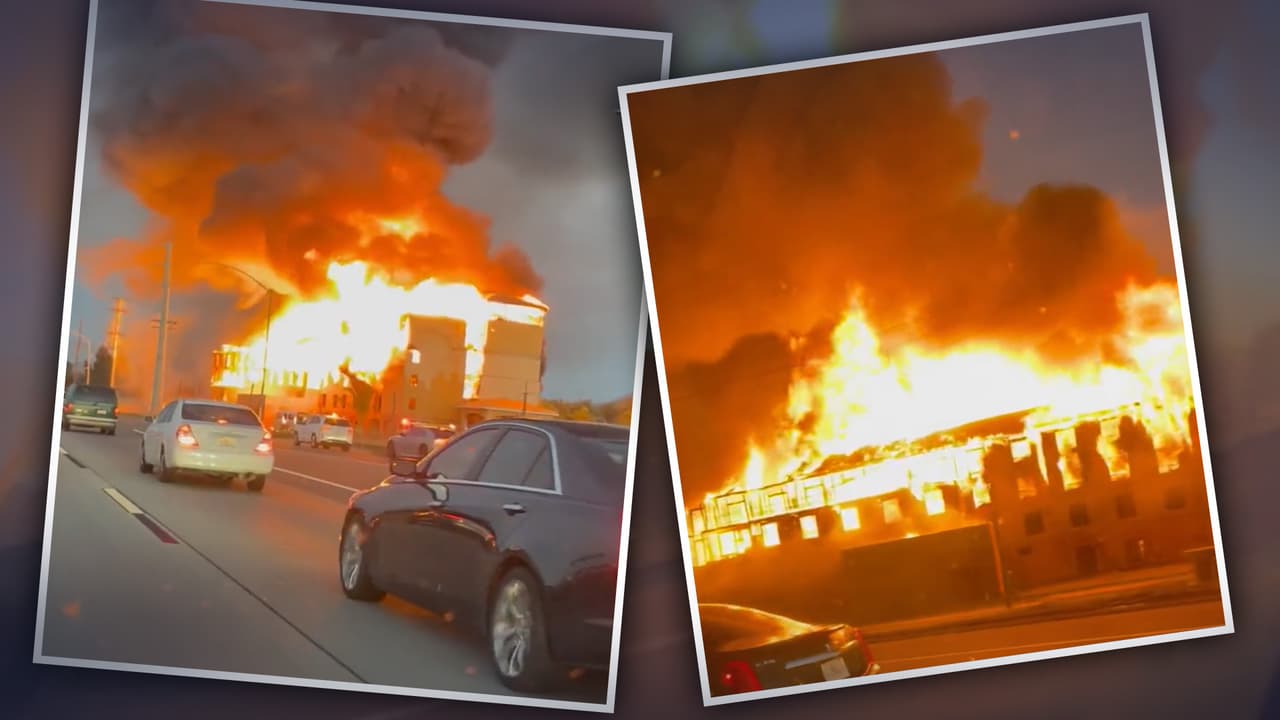 Conductores sienten el calor de un gran incendio sobre la autopista 101 en California