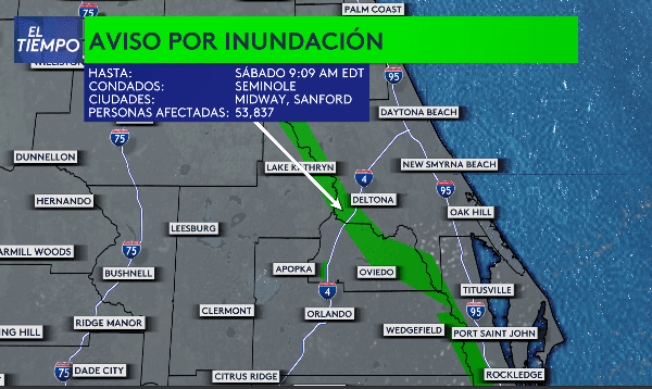 Emiten aviso por posibles inundaciones en el área del río Saint Johns
