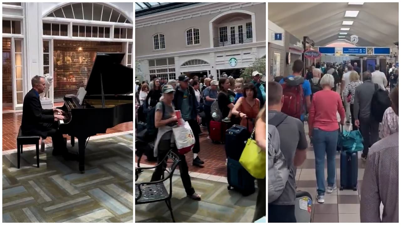 "Se siente como el Titanic": Pianista sigue tocando mientras evacúan el aeropuerto de Savannah por amenaza de bomba