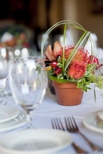 Directo del balcón. ¿Por qué no armar pequeñas macetas para ocupar el centro de la mesa? Hace poco fui a una boda donde implementaron esta idea y, al final de la fiesta, ¡las repartían como suvenires!
