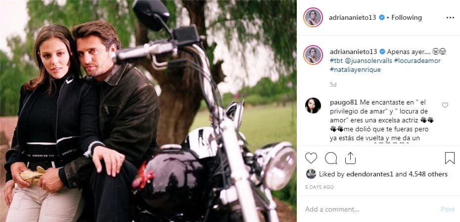Adriana Nieto recordó con esta fotografía la telenovela que la llevó a la fama en el año 2000: 'Locura de amor'.