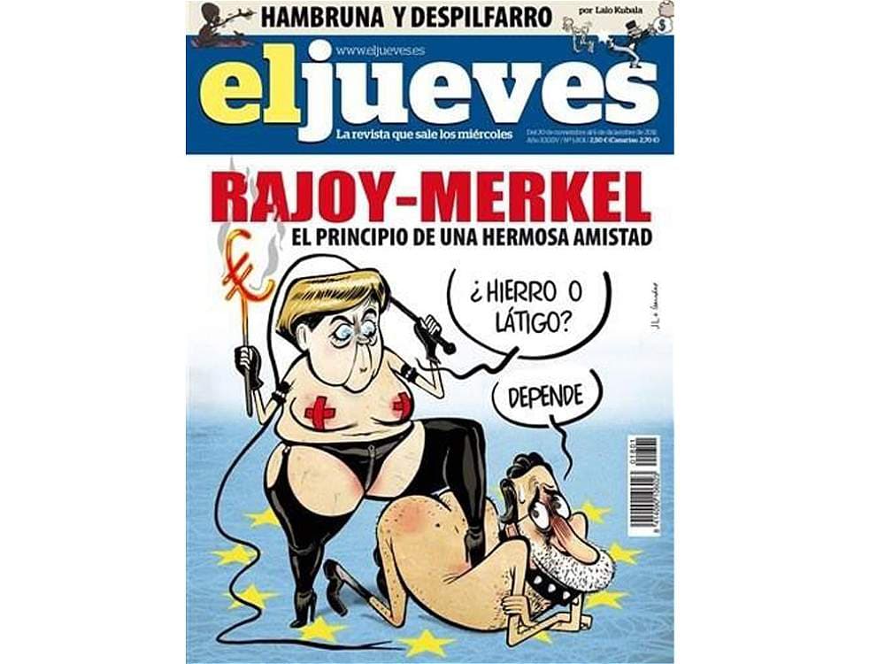 En junio de 2012, Facebook eliminó la publicación del reconocido medio español de sátira,
<a href="http://www.eljueves.es">El Jueves</a>, porque manejaba un lenguaje ofensivo e intimidatorio en una caricatura de Rajoy y Merkel. Facebook, además, sancionó a un administrador de la cuenta de El Jueves con 30 días sin poder subir nada a la red social por colgar la caricatura.
<br>