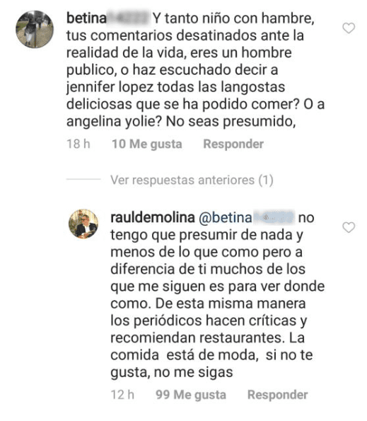 Son varias las ocasiones en las que recibió críticas por compartir imágenes de la comida que degustó.