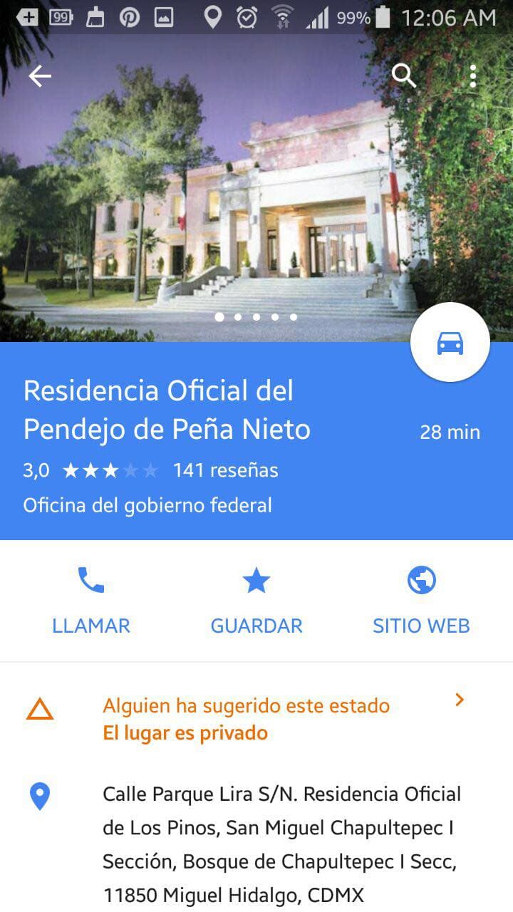 Al revisar la ubicación con más detalle en Google Maps incluso se podía leer un nombre aún más ofensivo para la residencia del mandatario.