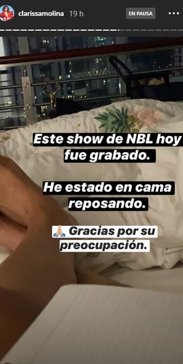 El pasado domingo 19 de julio, se transmitió el segundo programa de NBL El Reencuentro, show en el que participó y fue grabado. Para que no hubiera duda que sigue en recuperándose en casa lo compartió en las historias de Instagram.