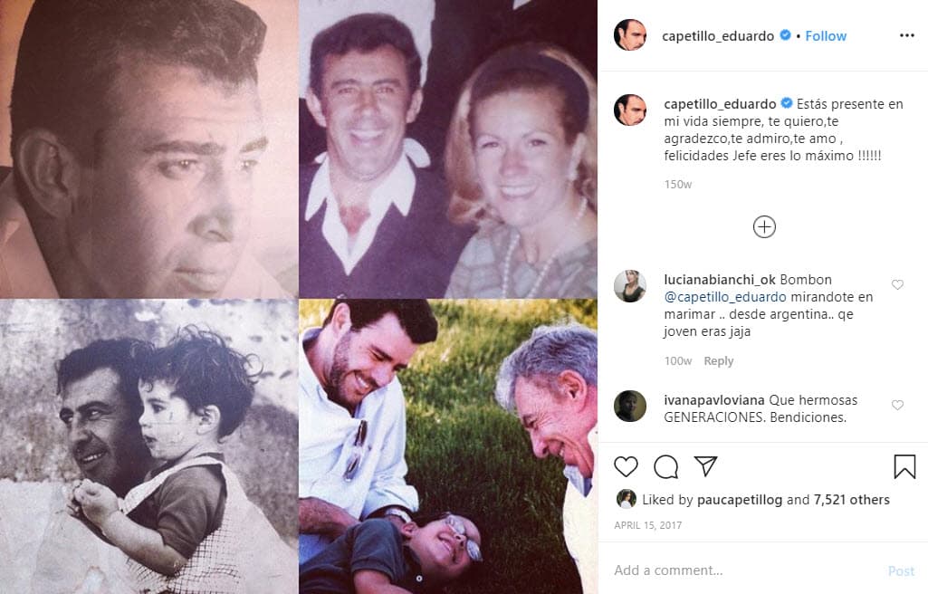 También ha compartido imágenes de su 
<b>padre, el torero Manuel Capetillo</b>, quien falleció el 5 de mayo de 2009 a los 83 años.