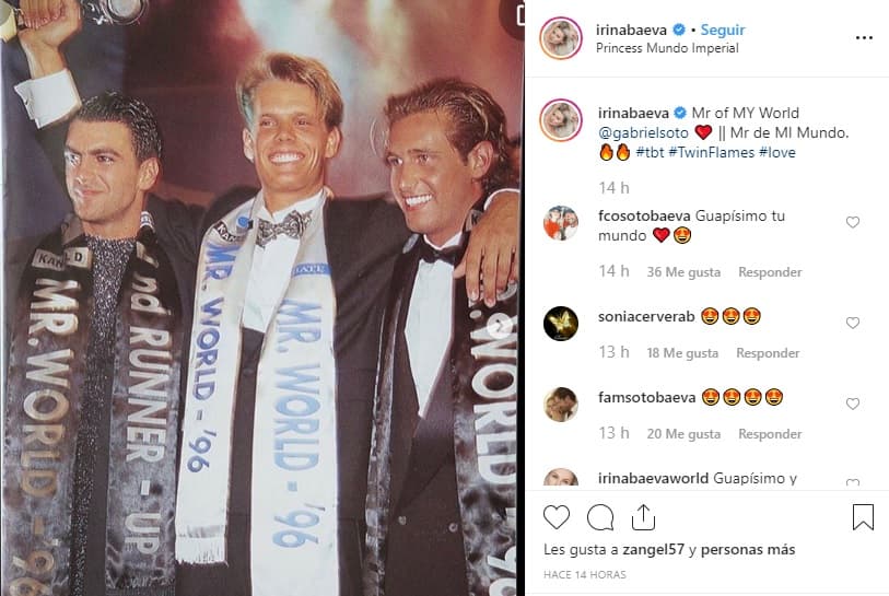 Esta vez, la rusa subió una imagen de su pareja cuando participó en el concurso 
<b><a href="https://www.instagram.com/p/B5tg5FllLhY/" target="_blank">Mr. World </a></b>en 1996.