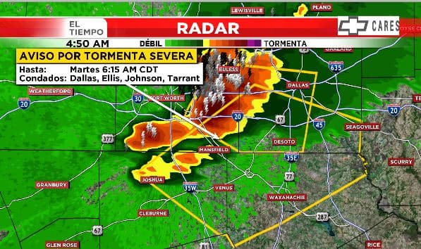 ¡Aviso por tormentas severas hasta las 6:15 am!