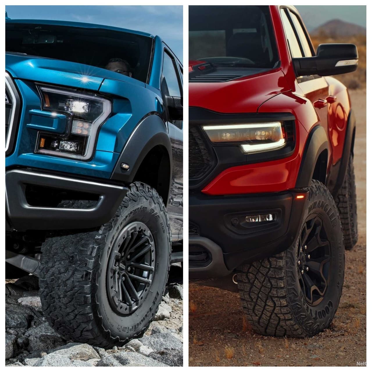 <h3 class="cms-H3-H3"><b>Ruedas y frenos</b></h3>
<br>
<br>La TRX llega de serie con neumáticos Goodyear Wrangler Territory 325/65/R18 todoterreno para vestir su juego de rines de 18 pulgadas. Por su parte, la Raptor calza neumáticos 315/70/R17 sobre rines de 17 pulgadas.