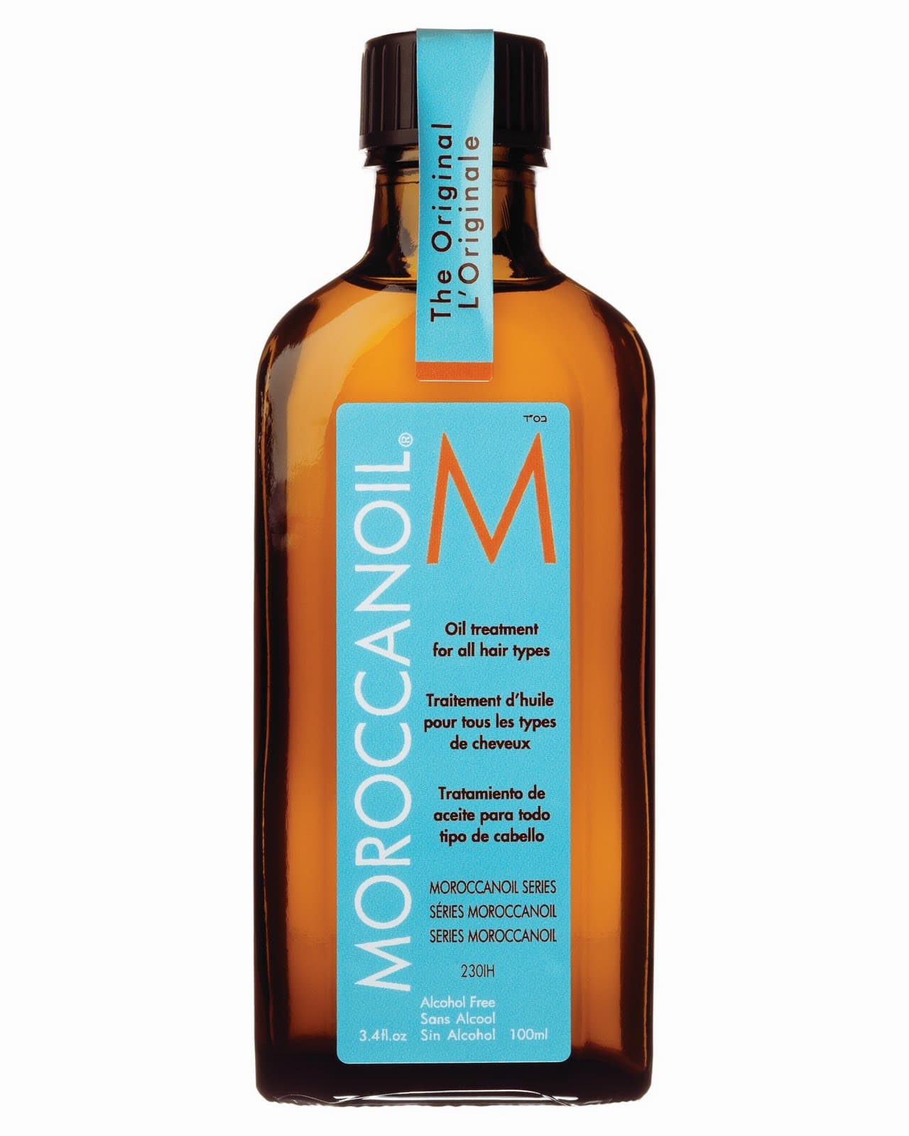 —Original Treatment, de Moroccanoil. Hecho con base en aceite de argan, este producto logrará el pelo sedoso, sano y brilloso que siempre has deseado. Aplica un pump al pelo limpio todavía húmedo de la mitad del pelo hacia las puntas. 100 ml/44 USD.