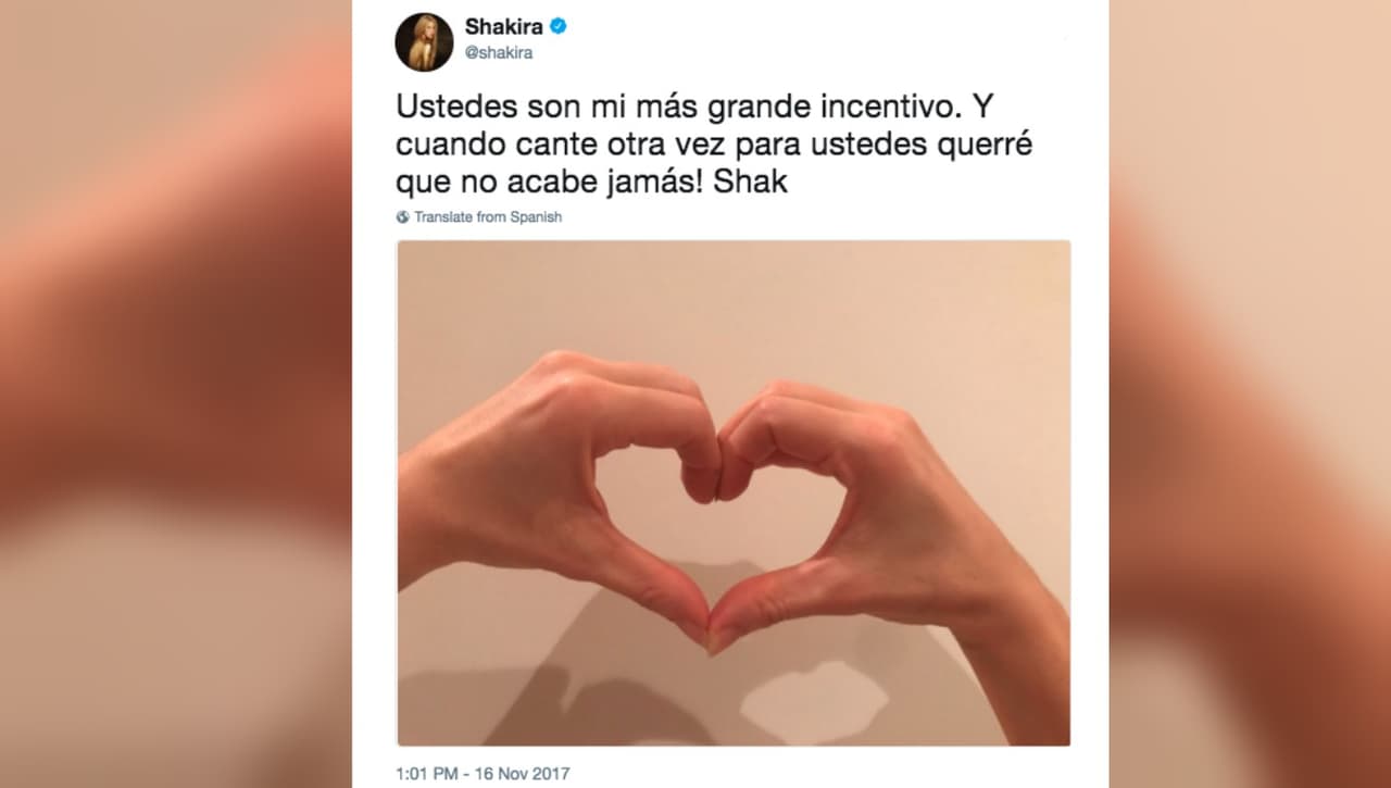 Este viernes, temprano en el día, Shakira no había reaccionado públicamente a su triunfo en los premios Latin GRAMMY. Su último mensaje fue dirigido a sus fans, su "más grande incentivo" para recuperarse.