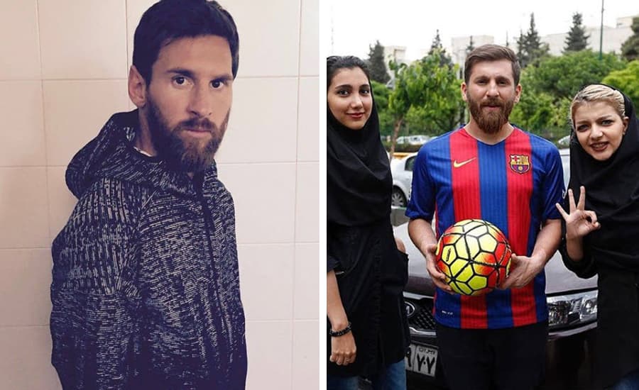 Lionel Messi tiene a su clon en Irán, se trata de Reza Parastesh, quien se viste como él para tomarse fotos con la gente.