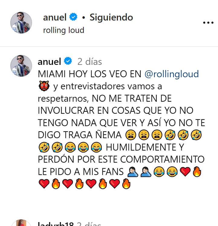 "Entrevistadores, 
<b>vamos a respetarnos</b>", escribió en una publicación que hizo en Instagram.