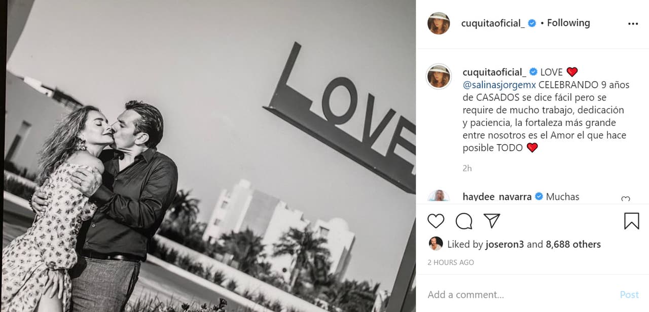 Con 
<b><a href="https://www.instagram.com/p/CGX1xETFUcE/" target="_blank">esta romántica foto</a></b> en su cuenta de Instagram, festejó estar al lado del actor. 
<br>