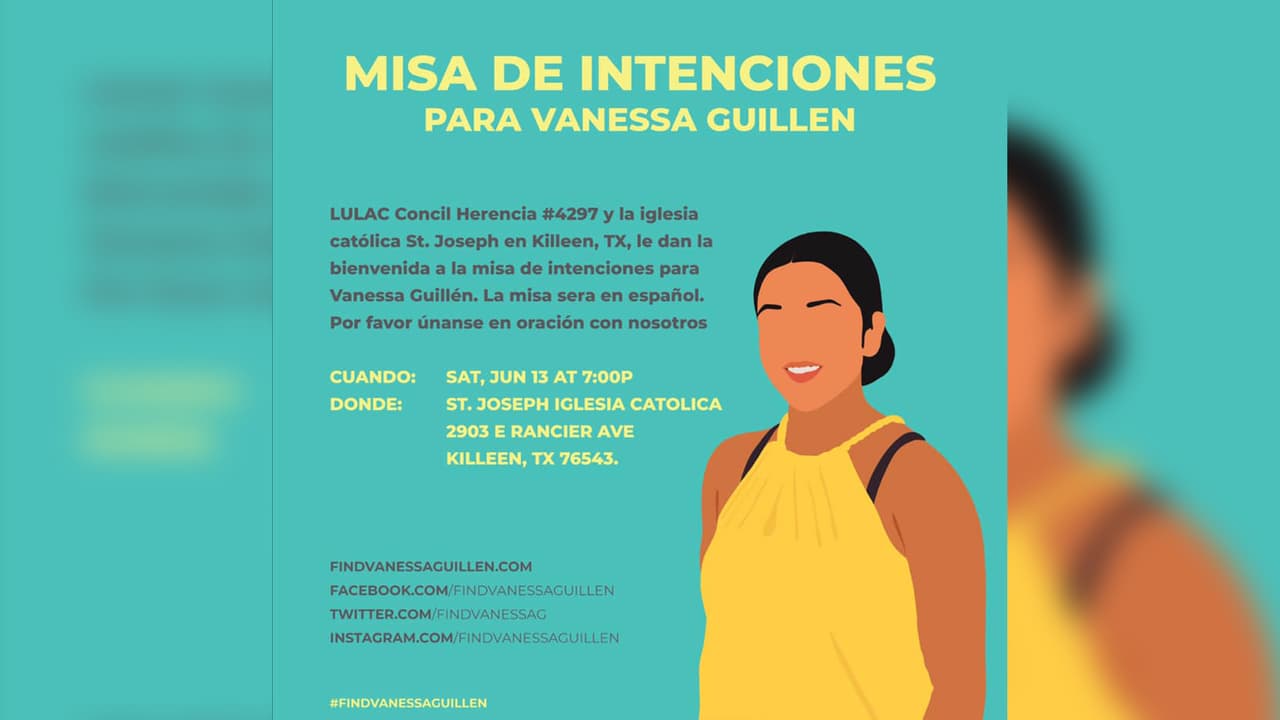 Esta postal muestra una invitación a un servicio religioso para orar por la soldado texana.