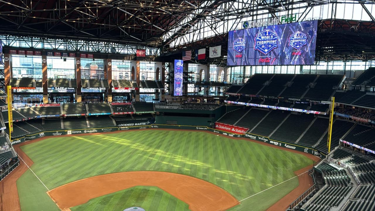 La casa de los Texas Rangers, el diamante del Globe Life Field en Arlington, Texas a la espera de sus jugadores campeones.