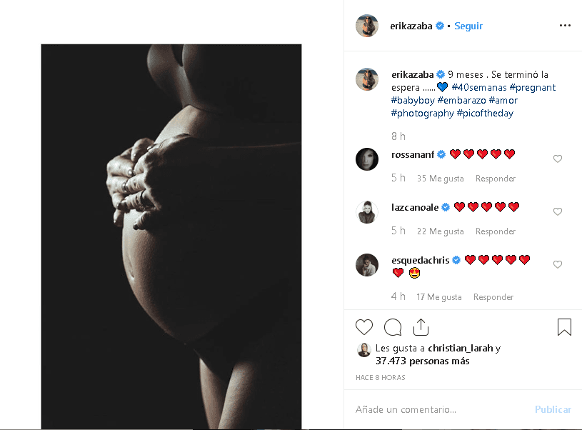 La mañana de este lunes, Zaba anunció en su cuenta de Instagram que llegó a los nueve meses de embarazo: "9 meses. Se terminó la espera...", escribió junto a 
<b><a href="https://www.instagram.com/p/B4cYzxIg-T1/" target="_blank">esta imagen</a></b>.