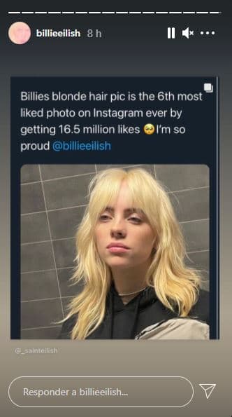 Horas después, la página web de la 
<a href="https://www.bbc.co.uk/newsround/56440805" target="_blank">BBC</a> informó que con la foto de su nuevo color de pelo, Billie Eilish había roto el récord de Instagram, al obtener un millón de me gusta en solo seis minutos.