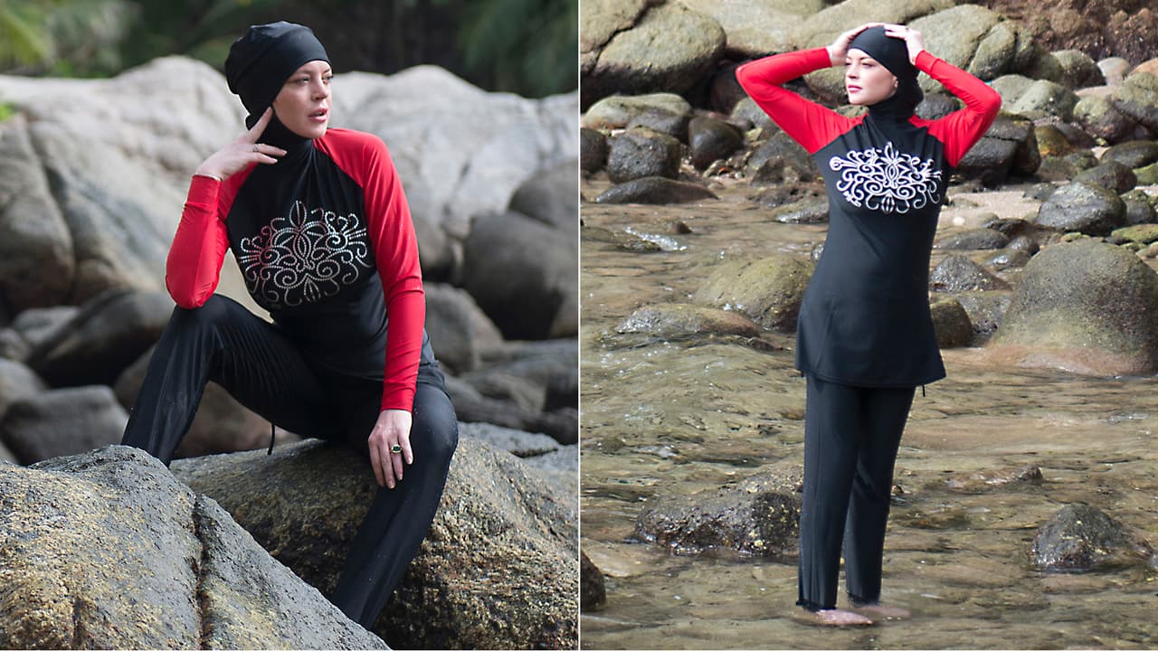 Lindsay Lohan fue captada por los paparazzis usando un burkini en las playas de Tailandia.