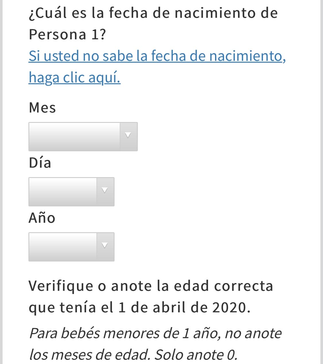 Anota tu fecha de nacimiento. En la última casilla, verifica tu edad para el 1 de abril.