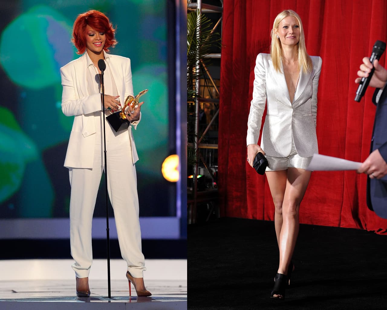 <b>2010</b> | 
<b>El pantsuit como cultura pop</b>
<br>Este diseño de pantalones ya se ha introducido de lleno en las pasarelas y las alfombras rojas, adoptando numerosas variaciones y estilos. Sin embargo, sigue representando un símbolo de empoderamiento que aporta seriedad a la mujer.
<br>Muchas celebridades suelen elegirlo cuando desean mostrarse como figuras relevantes fuera de lo trivial o los caprichos de la moda. Rihanna y Gwyneth Paltrow son de las más asiduas.