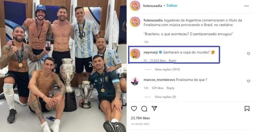Neymar respondió a los festejos de Argentina tras ganar la Finalissima.