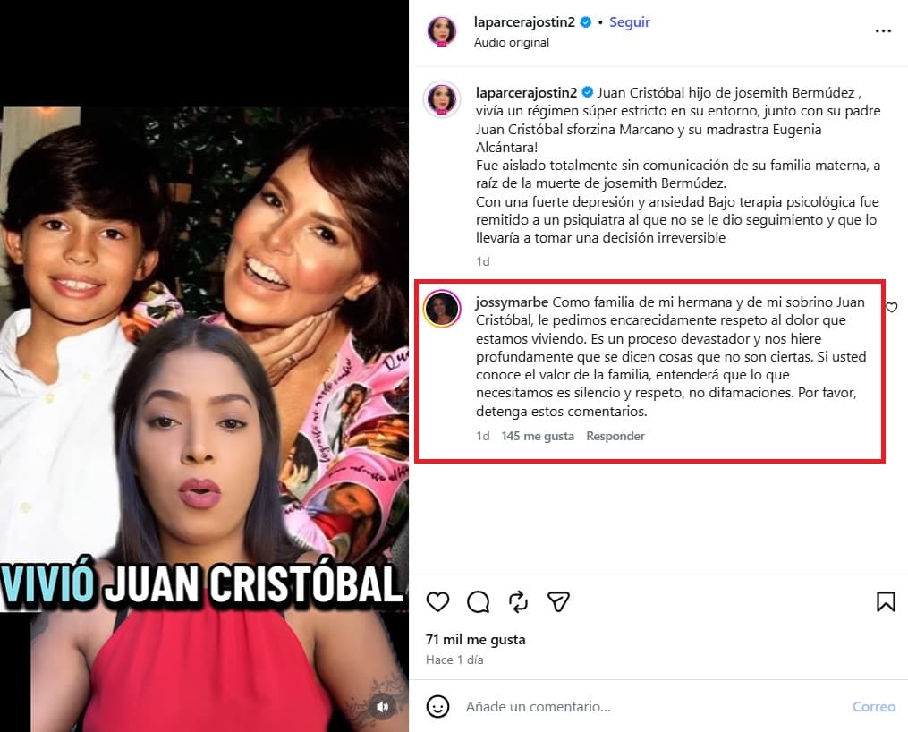 Jossymar Bérmudez se pronunció y pidió un alto a las "difamaciones".