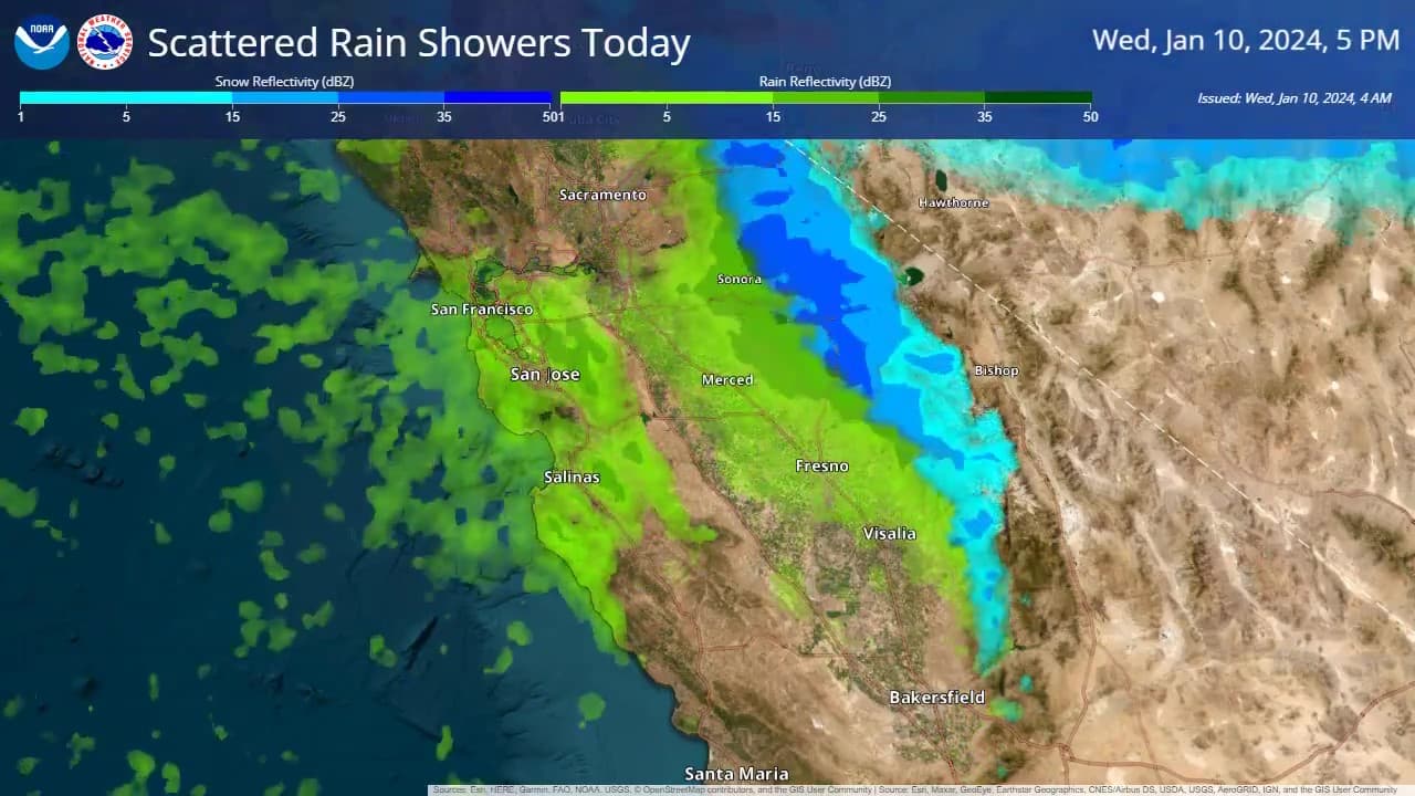 Para las 5 pm, las lluvias comienzan a ceder en el norte de la Bahía, pero persisten en San Francisco, San José y más allá de la Costa Central.
<br>
<br>Se espera que este día las temperaturas mínimas alcancen los 30 grados en sectores del interior, lo que podría ocasionar la formación de heladas.