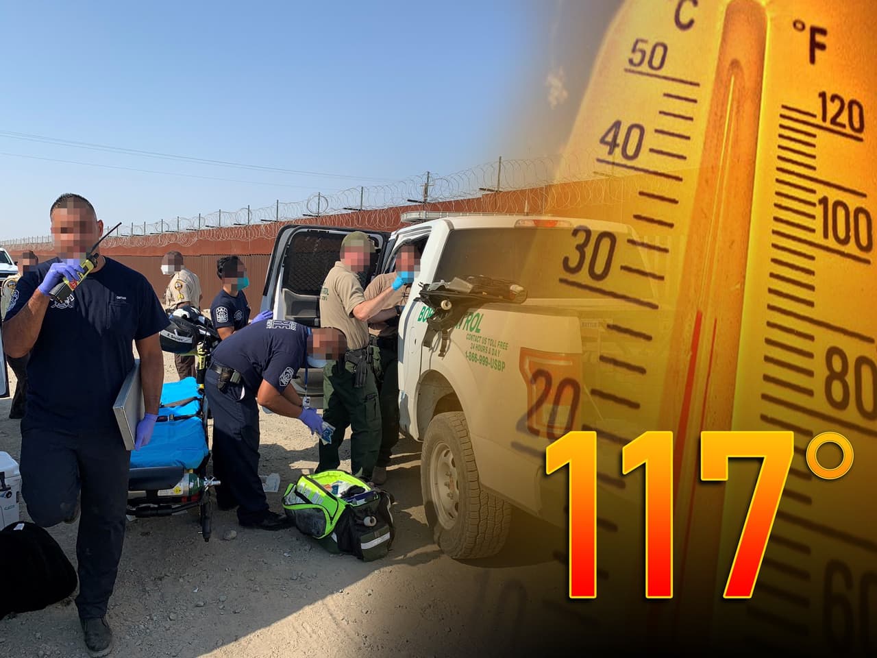 Con una temperatura de 117°F. agentes de la Patrulla Fronteriza certificados como paramédicos en colaboración con el gobierno de San Luis, Arizona, y el Departamento de Bomberos, coordinaron un rescate para salvar la vida de un grupo de inmigrantes que entraron ilegalmente al país el viernes por la tarde.