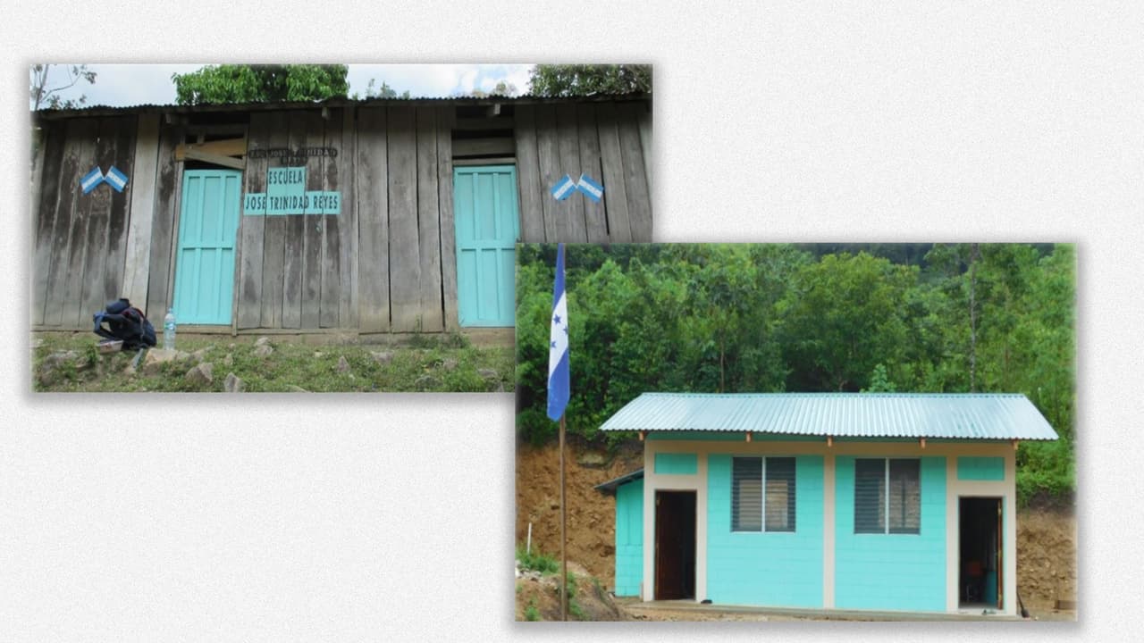 These are two of the four schools that Pérez says his company built in the area at an average of $50,000 each.