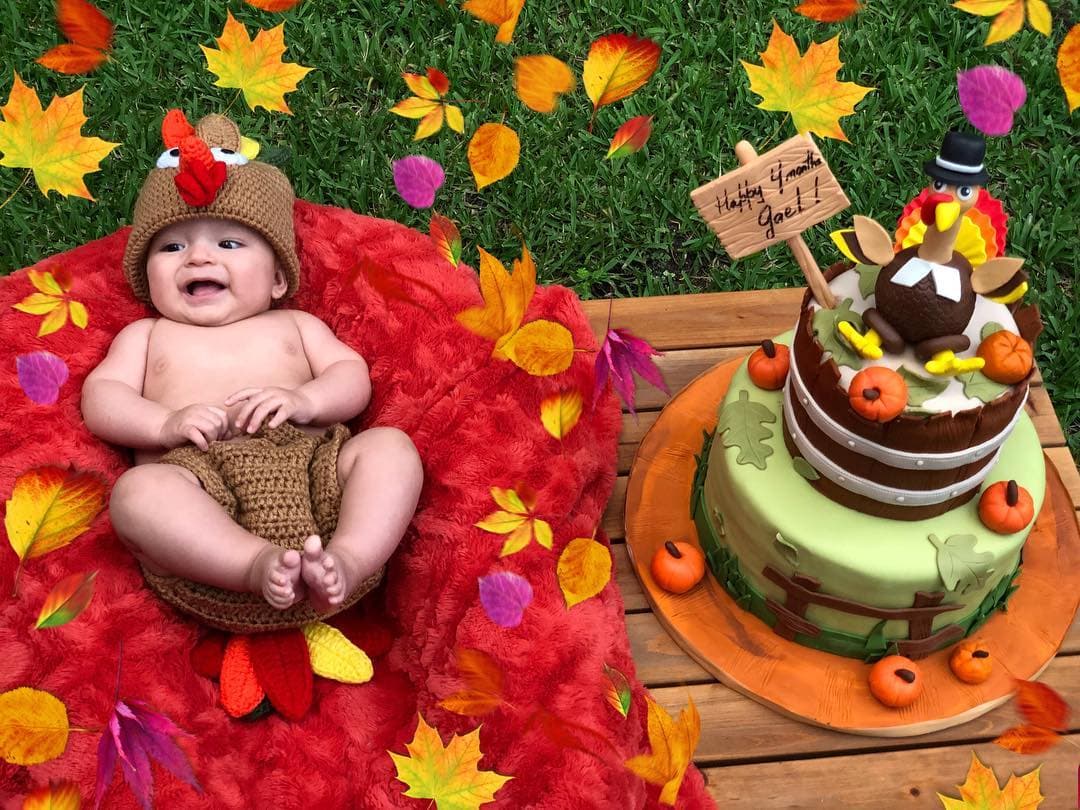 El otoño del año 2018 había llegado cuando Gael cumplió 4 meses. Las fotos alusivas al Día de Acción de Gracias no podían faltar.