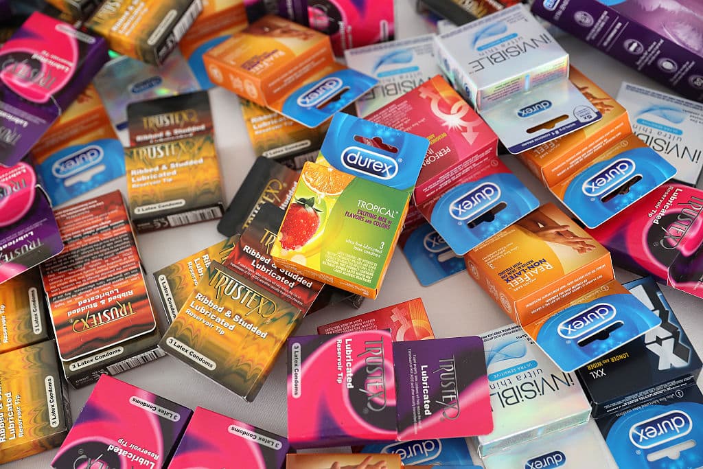 BRIDGETOWN, BARBADOS - DECEMBER 01: A general view of condoms at the 'Man Aware' event held by the Barbados National HIV/AIDS Commission on the eleventh day of an official visit on December 1, 2016 in Bridgetown, Barbados. Prince Harry's visit to The Caribbean marks the 35th Anniversary of Independence in Antigua and Barbuda and the 50th Anniversary of Independence in Barbados and Guyana. (Photo by Chris Jackson  Pool/Getty Images)