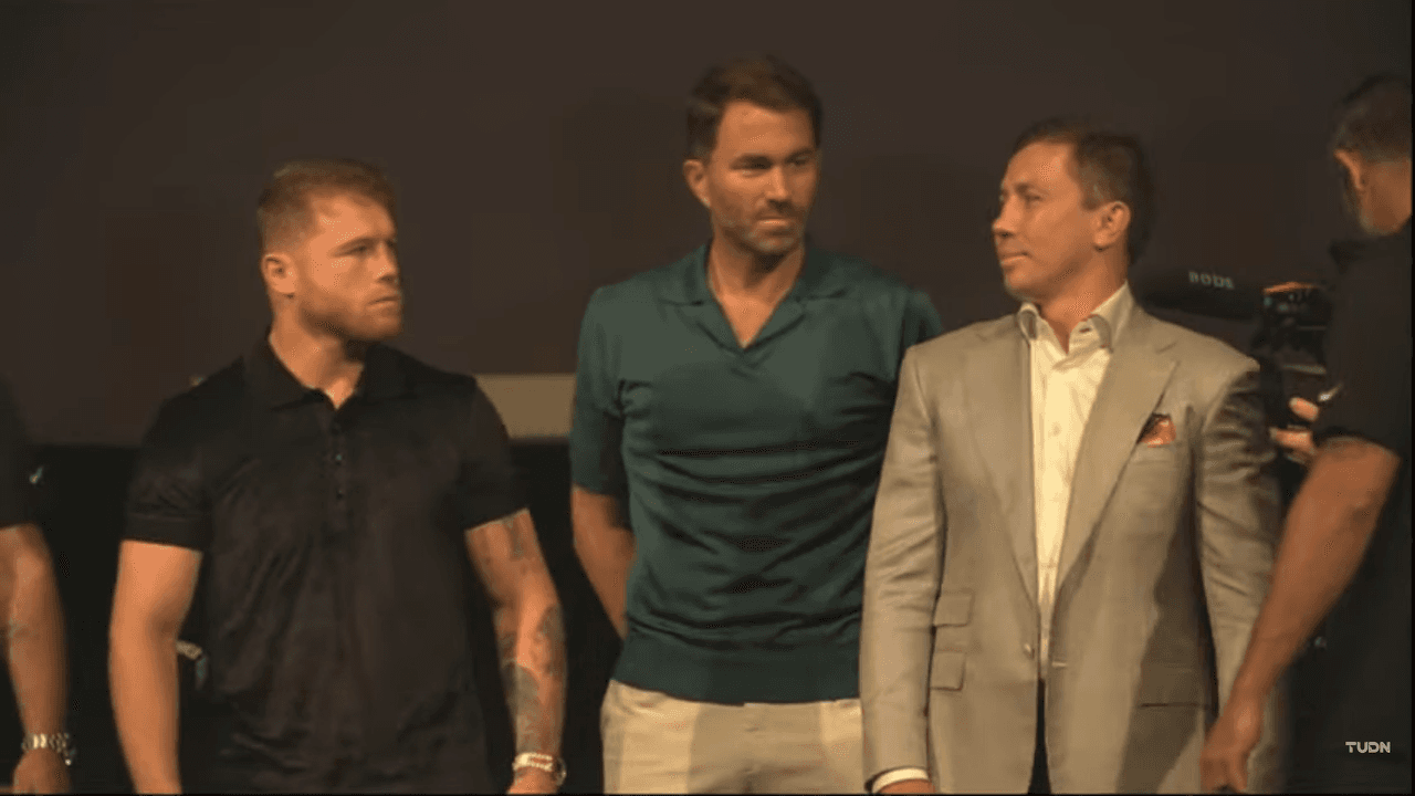 Conferencia de prensa de la trilogía entre el mexicano Saúl 'Canelo' Álvarez y el kazajo Gennady Golovkin 'GGG' en Los Angeles.