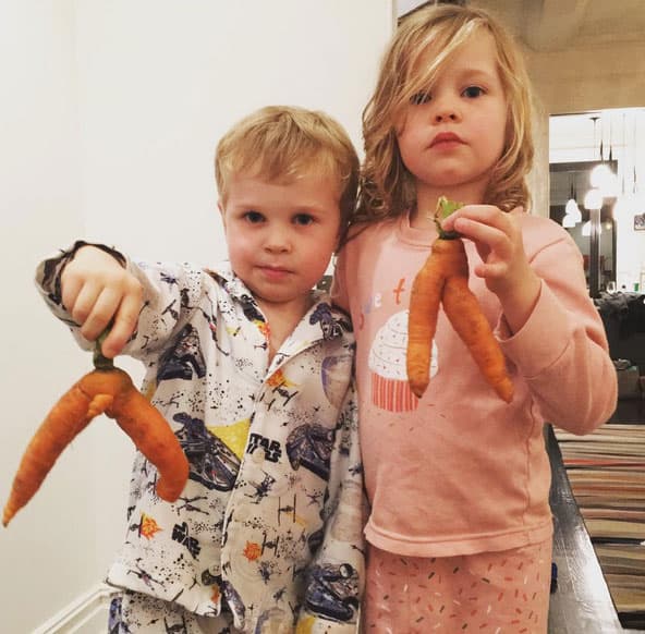 Y también compartió las zanahorias que les enseñaron "biología" a sus gemelos.