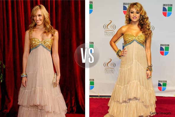 Ese vestido es tan feo que ni Lauren Conrad ni Pauliana Rubio pudieron lucirlo bien.