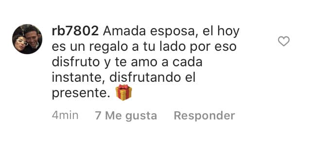 <b><a href="https://www.univision.com/famosos/violeta-isfel-responde-cuanta-importancia-le-da-a-quienes-critican-su-matrimonio-fotos" target="_blank">Su esposo Raúl Bernal</a> </b>también le dejó un comentario: "Amada esposa, el hoy es un regalo a tu lado, por eso disfruto y te amo a cada instante, disfrutando el presente". 
<br>