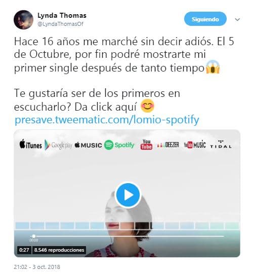 El pasado 4 de octubre, a través de su cuenta de Twitter, la cantante compartió la fecha exacta de su retorno a la música a través de diversas plataformas digitales.