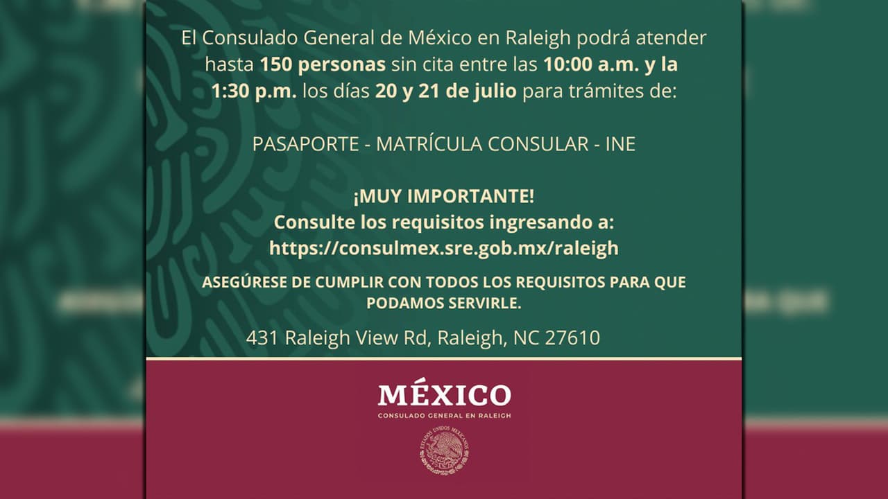 Jornada sin cita del Consulado General de México en Raleigh.