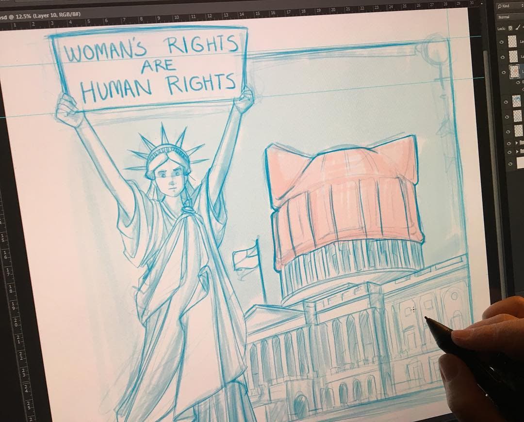 @
<a href="https://www.instagram.com/p/BPTpUyrDVk2/?taken-by=karenhallionart">karenhallionart</a> Work in progress. I can't attend the
<a href="https://www.instagram.com/explore/tags/womensmarchonwashington/">#womensmarchonwashington</a> or the sister march in Boston but I wanted to create an illustration to support the women going. The hat on the Capitol is a
<a href="https://www.instagram.com/explore/tags/pussyhat/">#pussyhat</a> from the
<a href="https://www.instagram.com/explore/tags/pussyhatproject/">#pussyhatproject</a> 🙂// "En obras. No puedo ir a la marcha de Washington o a su marcha hermana en Boston peri quería crear una ilustración para apoyar a las mujeres que sí van. El gorro en el Capitolio es un 'pussyhat' del
<a href="https://www.instagram.com/explore/tags/pussyhatproject/">#pussyhatproject"</a>