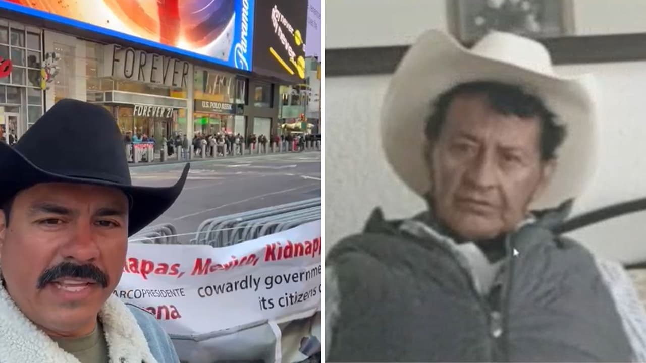 Inmigrante protesta en Times Square por la desaparición de su padre en México