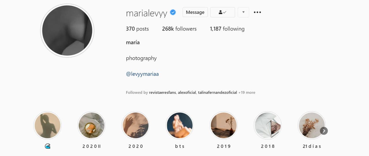 <b>María Levy tiene dos cuentas en Instagram, en</b> @marialevyy comparte su trabajo y algunos aspectos personales.
<br>