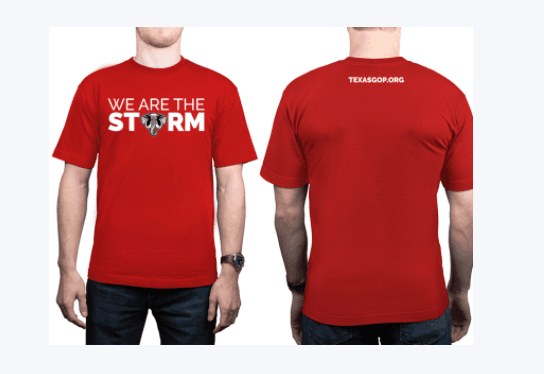 Camisetas que ofrece el Partido Republicano de Texas, en su página oficial, con el eslogan "We are the storm".
