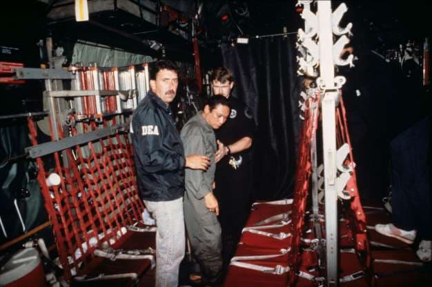 After he surrendered to U.S. forces on Jan 3, 1990, Noriega was quickly put aboard a U.S. plane to be taken to stand trial in Miami on drug cgarges.