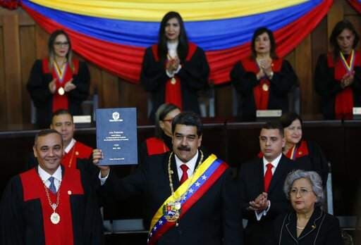 Venezuelan President Nicolas Maduro at his swearing-in ceremony at the Supreme Court in Caracas, Venezuela, Thursday, Jan. 10, 2019.