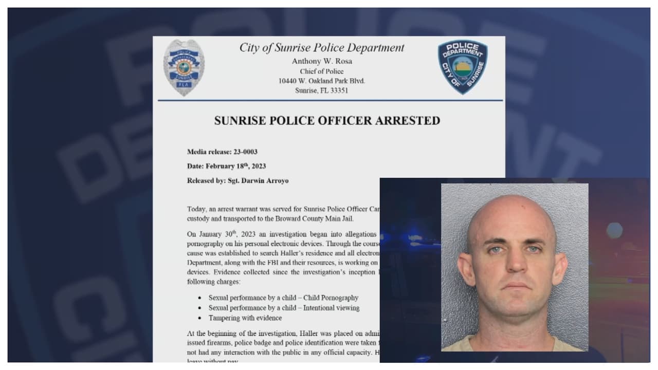 Policía de Sunrise sale libre bajo fianza, fue arrestado por pornografía infantil