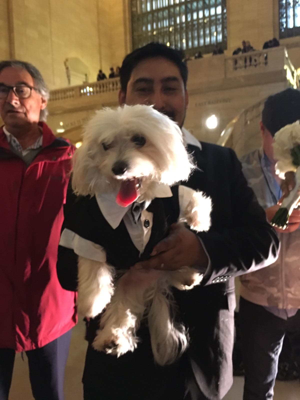 Coco, uno de sus perritos estuvo presente en la sesión.