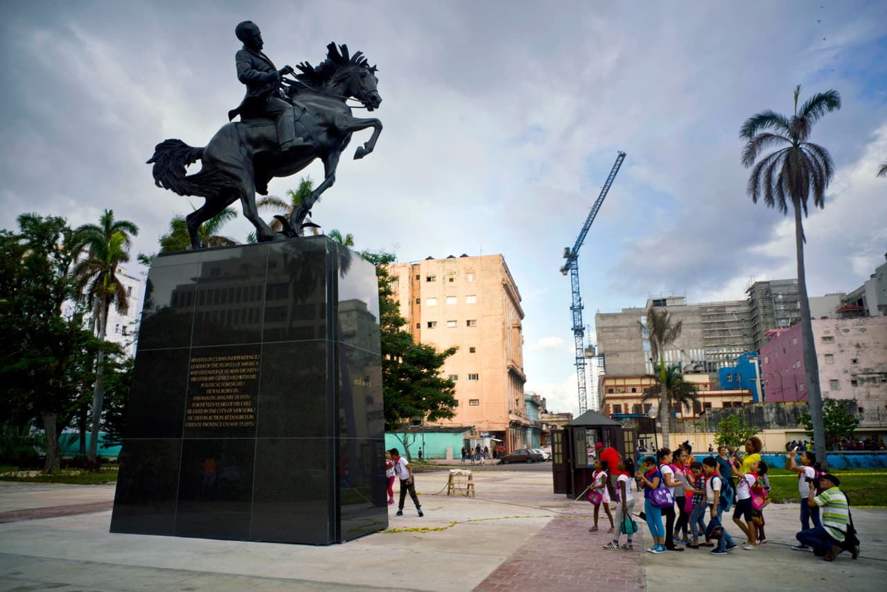 The 16-foot bronze statue is a replica of one that portrays Marti, wounded, on a rearing horse in New York’s Central Park. It was funded with a $2.5 million campaign by the Bronx Museum and arrived in Cuba on Oct. 3.