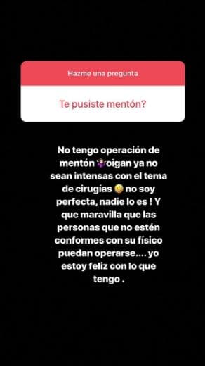 La esposa de Juan Vadallares pidió a sus seguidores no ser intensos en cuanto al tema de cirugías: "[...] ¡No soy perfecta, nadie lo es! [...]".