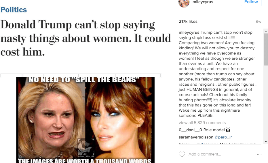 También ha aprovechado sus redes sociales para expresar su molestia en contra del discurso del candidato.