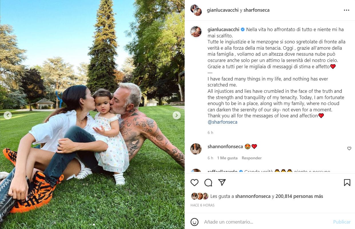 Gianluca Vacchi, Sharon Fonseca y su hija Blu Jerusalema.